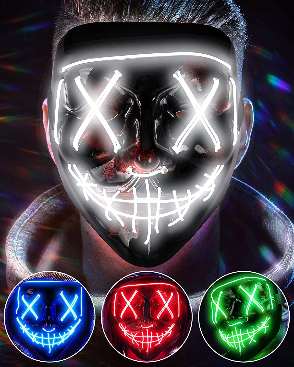 Led Purge Mask Halloween - Masque effrayant sans fil, masque de