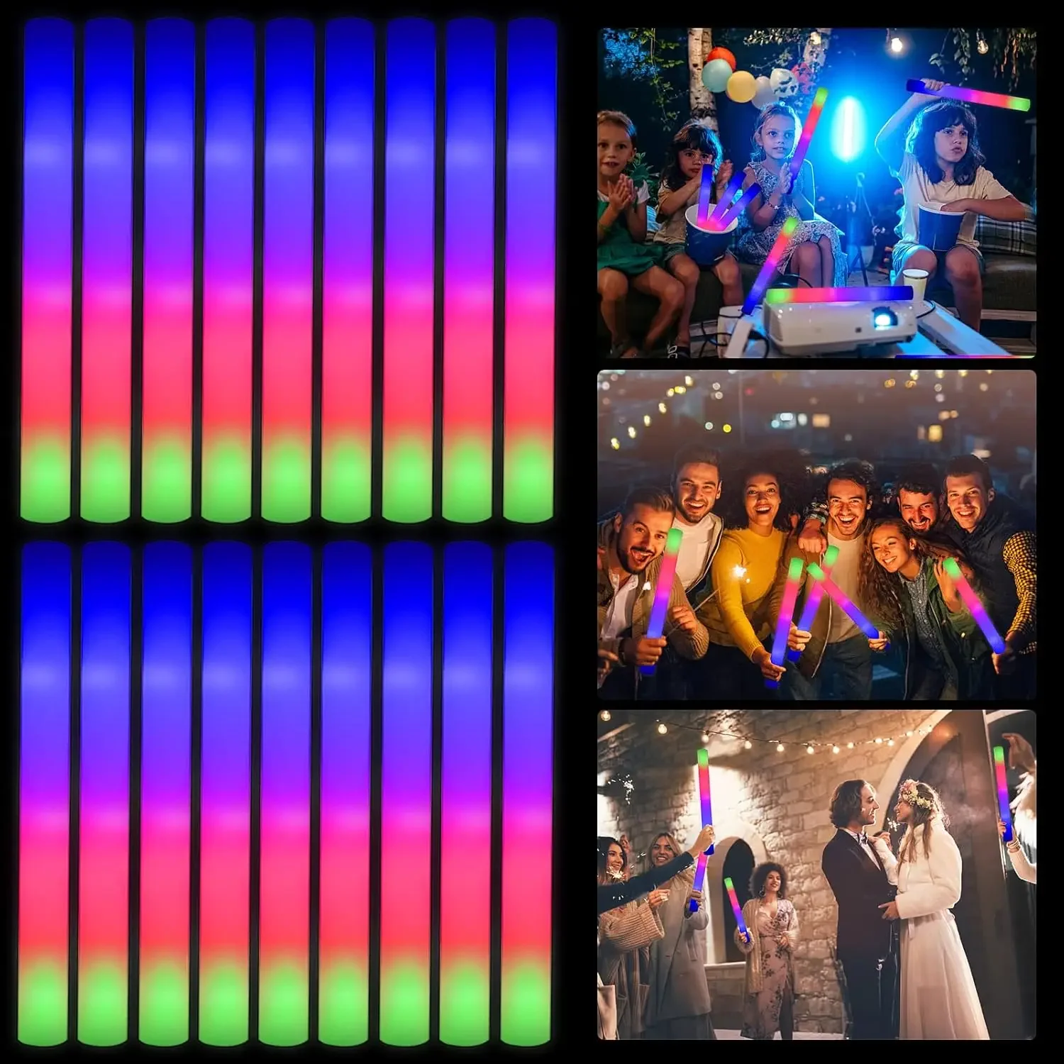 Flashing Led Foam Sticks Party - 50 bâtonnets lumineux en mousse LED
