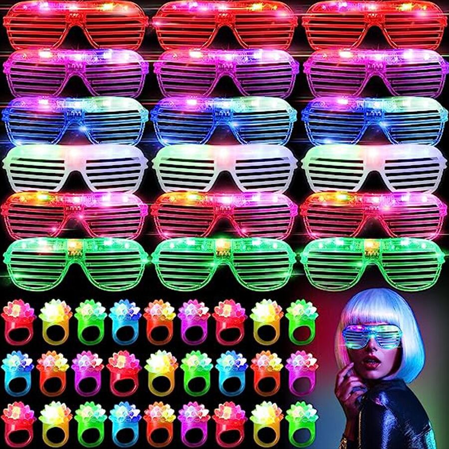 Glow In The Dark Party Glasses - Lunettes lumineuses LED, 6 couleurs néon,
