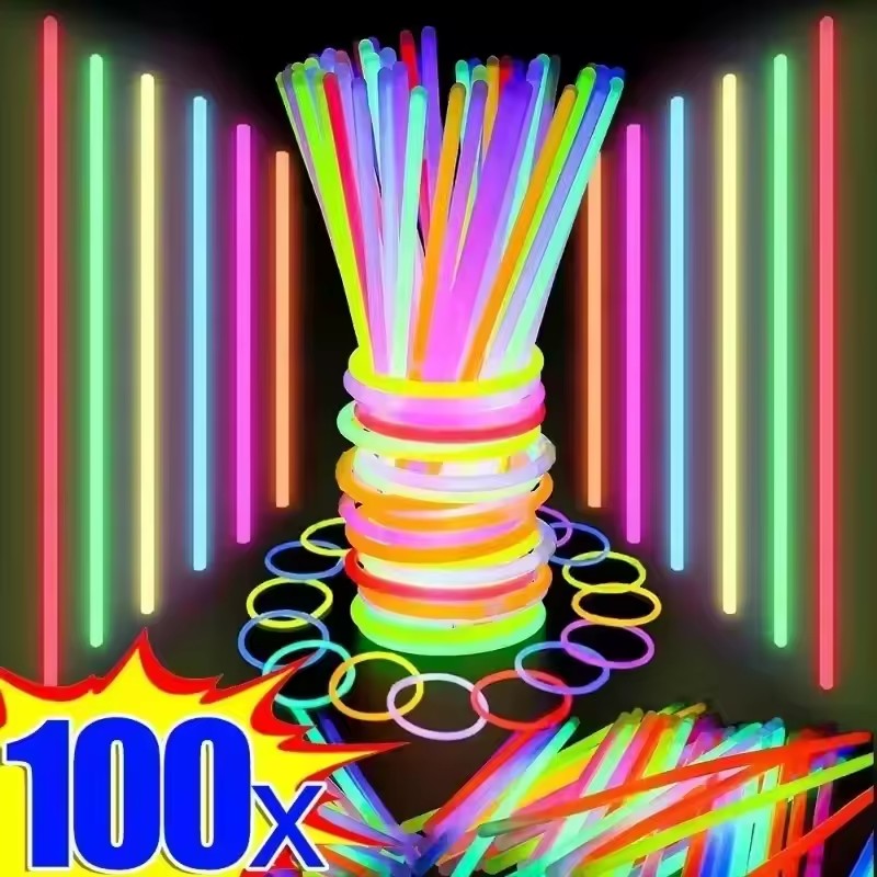 Glow In The Dark Party Glasses - Bâtons fluorescents multicolores pour fête, 50/100