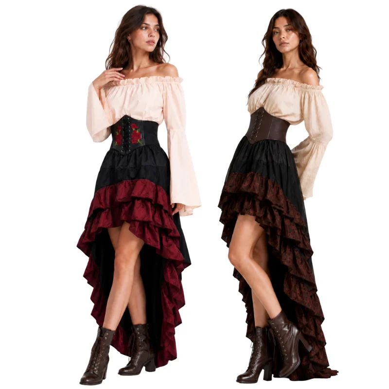 Medieval Renaissance Dress Women - Robe de pirate médiévale rétro d'Halloween,